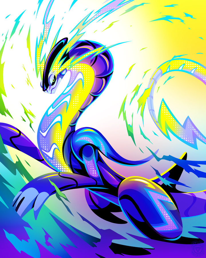 animal_focus black_sclera claws closed_mouth colored_sclera feet_out_of_frame from_side gradient_background miraidon nintendo no_humans nostrils pokemon pokemon_(creature) solo versiris yellow_eyes