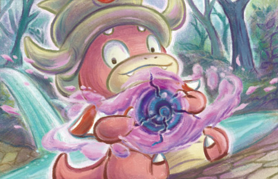 bare_tree black_eyes closed_mouth creature energy energy_ball fangs full_body gen_2_pokemon looking_at_viewer nintendo no_humans official_art on_ground pokemon pokemon_(creature) pokemon_tcg sitting slowking solo sowsow third-party_source tree water