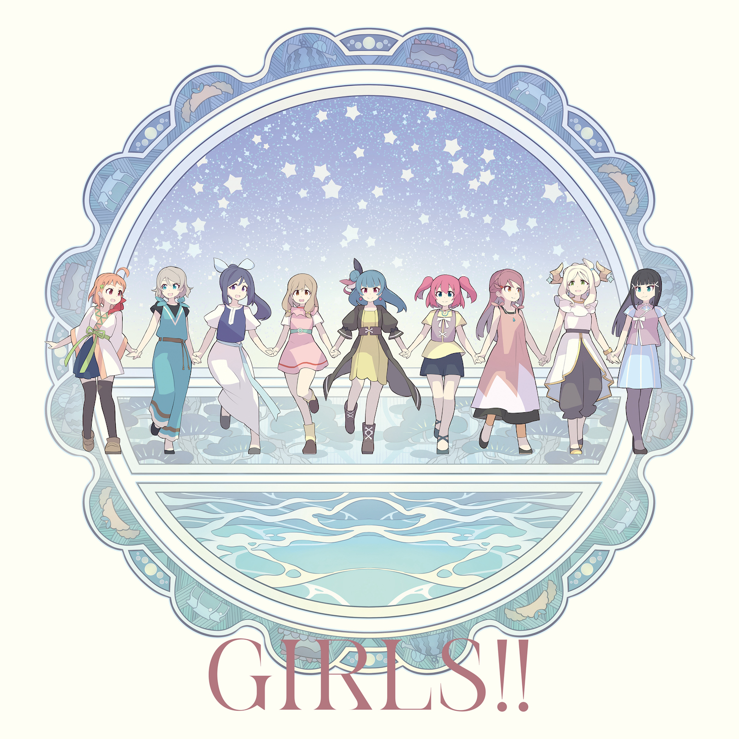 6+girls black_footwear black_hair blonde_hair blue_eyes blue_hair brown_footwear brown_hair chika_(genjitsu_no_yohane) demon_horns dia_(genjitsu_no_yohane) dress earrings genjitsu_no_yohane green_eyes green_ribbon hair_bun hair_ribbon hanamaru_(genjitsu_no_yohane) heart heart_earrings highres holding_hands horns jewelry kanan_(genjitsu_no_yohane) kunikida_hanamaru kurosawa_dia kurosawa_ruby long_hair long_skirt looking_at_viewer love_live! love_live!_sunshine!! mari_(genjitsu_no_yohane) matsuura_kanan multiple_girls official_art ohara_mari orange_hair purple_eyes red_hair ribbon riko_(genjitsu_no_yohane) ruby_(genjitsu_no_yohane) sakurauchi_riko single_side_bun skirt takami_chika tsushima_yoshiko twintails watanabe_you yohane_(genjitsu_no_yohane) you_(genjitsu_no_yohane)