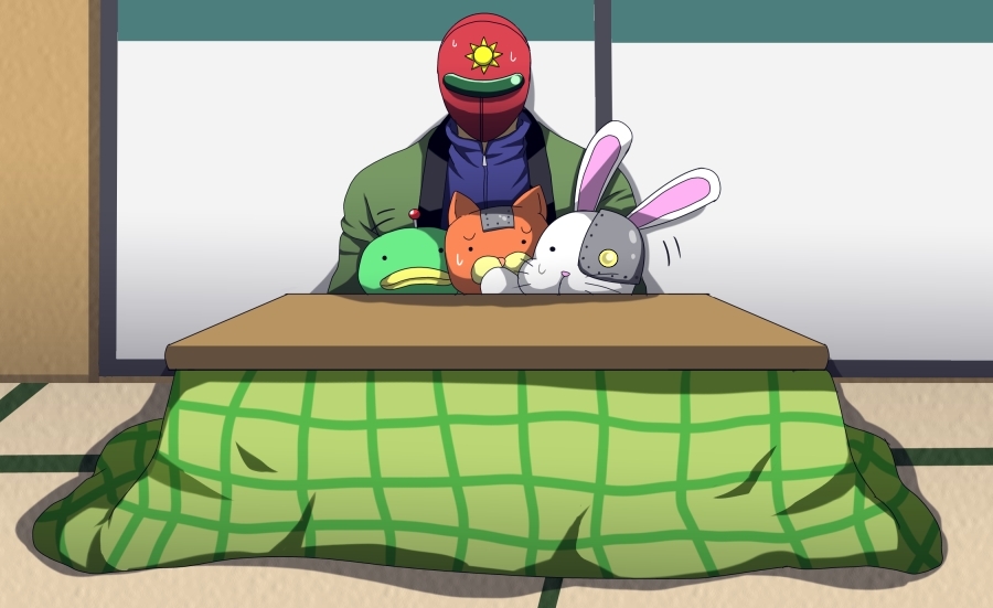 00s bad_id bad_pixiv_id devil_neko kn96 kotatsu mask p-chan_kai sunred table tentai_senshi_sunred usakotsu