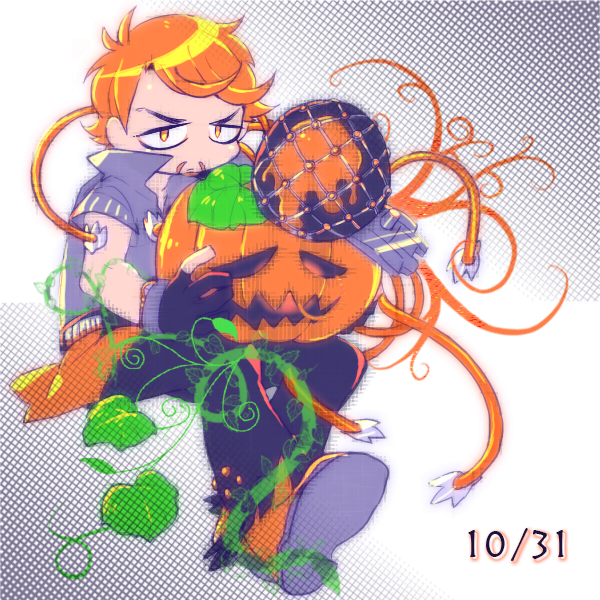 1boy beard facial_hair halloween jack-o&#039;-lantern jojo_no_kimyou_na_bouken male_focus mandom_(stand) mustache orange_eyes orange_hair pumpkin ringo_roadagain sizma steel_ball_run