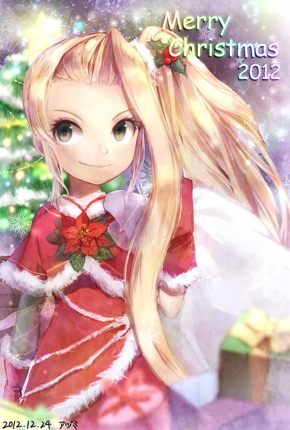 1girl azumi_(tks-sd) blonde_hair christmas gift kid_icarus kid_icarus_uprising viridi nintendo smile tagme