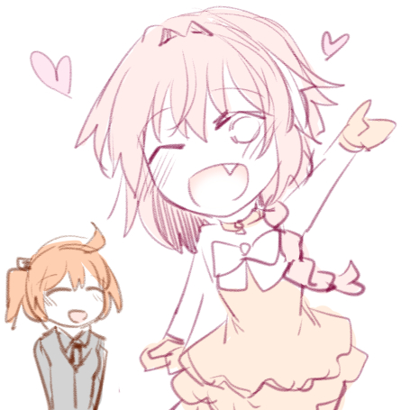 1boy 1girl ahoge alternate_costume astolfo_(fate) black_bow black_necktie blush bow braid chibi cosplay couch dress fang fate/grand_order fate_(series) formal_clothes fujimaru_ritsuka_(female) fujimaru_ritsuka_(female)_(starlight_fest) fujimaru_ritsuka_(female)_(starlight_fest)_(cosplay) gloves hair_between_eyes hair_intakes hair_ornament hair_scrunchie hand_up jacket long_braid looking_at_viewer lowres multicolored_hair necktie official_alternate_costume open_mouth orange_dress orange_eyes orange_hair pantyhose pink_hair ribbon rui_shi_(rayze_ray) scrunchie shirt single_braid sketch smile strapless strapless_dress streaked_hair striped_clothes striped_shirt suit suit_jacket trap white_background white_hair white_shirt