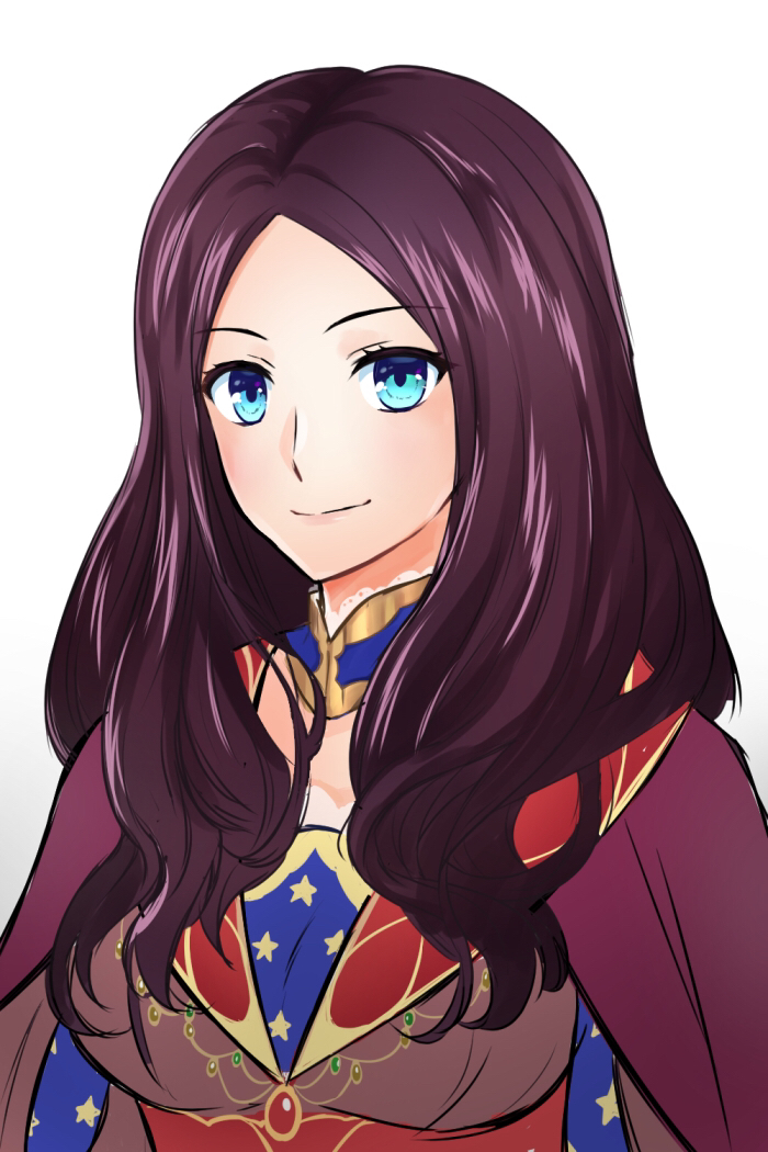 1girl blue_eyes breasts brown_hair cape commentary_request fate/grand_order fate_(series) leonardo_da_vinci_(fate) long_hair medium_breasts red_cape smile solo star_(symbol) star_print torinonest wavy_hair