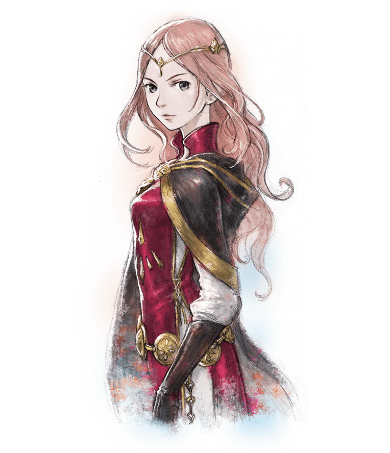 1girl black_gloves blue_eyes cape closed_mouth cowboy_shot diadem frederica_aesfrost gloves high_collar ikusy lips long_hair looking_at_viewer official_art pink_hair skinny solo sprite transparent_background triangle_strategy