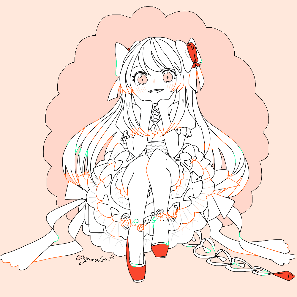 1girl chaos_marie_(grimms_notes) grenouille_if grimms_notes partially_colored sitting solo