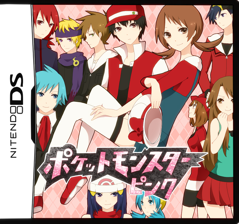 00s 1990s_(style) 5girls 6+boys :&lt; ahoge alternate_color aqua_eyes aqua_hair argyle_background argyle_clothes ascot asymmetrical_bangs backwards_hat bad_id bad_pixiv_id bandana bare_shoulders baseball_cap beanie bike_shorts black_hair blonde_hair blue_eyes blue_hair blue_oak blue_oak_(pokemon_hgss) breasts brown_hair newsboy_cap cover dawn_(pokemon) ethan_(pokemon) fake_cover flipped_hair formal_clothes green_eyes gym_leader hair_ornament hairpin hand_on_own_hip hand_to_own_mouth handheld_game_console hat hat_ribbon headband holding holding_unworn_clothes holding_unworn_hat hood hooded_jacket jacket jewelry kris_(pokemon) leaf_(pokemon) long_hair lyra_(pokemon) may_(pokemon) monaco_(rmn02) morty_(pokemon) multiple_boys multiple_girls necklace nintendo nintendo_ds no_headwear overalls parted_bangs pixiv_red pleated_skirt pokemon pokemon_dppt pokemon_frlg pokemon_gsc pokemon_hgss pokemon_rgby popped_collar purple_eyes purple_scarf red_(pokemon) red_eyes red_hair retro_artstyle ribbed_sweater ribbon scarf shoes short_hair short_twintails sidelocks silver_(pokemon) skirt small_breasts smile spiked_hair steven_stone suit sweater tank_top thighhighs translation_request twintails unworn_hat unworn_headwear video_game_cover white_legwear