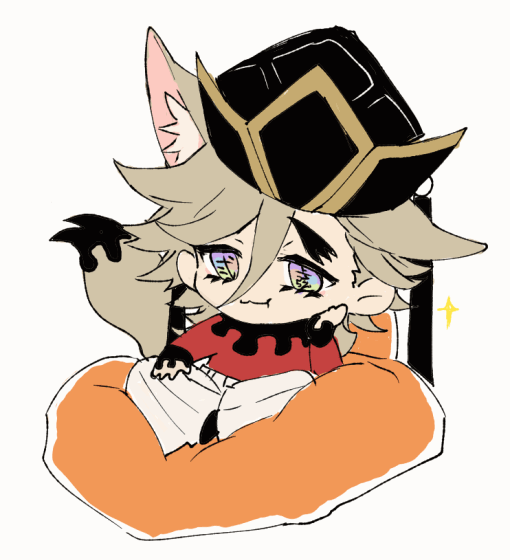 1boy :3 animal_ears animated animated_gif black_hat black_shoes chibi closed_mouth cushion douma_(kimetsu_no_yaiba) ear_wiggle extra_ears fox_boy fox_ears fox_tail grey_hair grin hair_between_eyes hand_on_own_cheek hand_on_own_face hand_on_own_leg hand_up hat hat_ribbon head_rest indian_style kimetsu_no_yaiba long_hair long_sleeves looking_at_viewer male_focus multicolored_eyes open_mouth pants qin_(7833198) red_shirt ribbon shirt shoes simple_background single_ear_down sitting smile solo tail tail_wagging text_in_eyes white_background white_pants