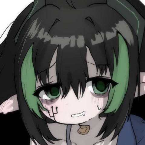 1girl black_hair blush close-up elfinpsyop facial_mark green_eyes green_hair indie_virtual_youtuber looking_at_viewer multicolored_hair pointy_ears solo sweatdrop two-tone_hair virtual_youtuber