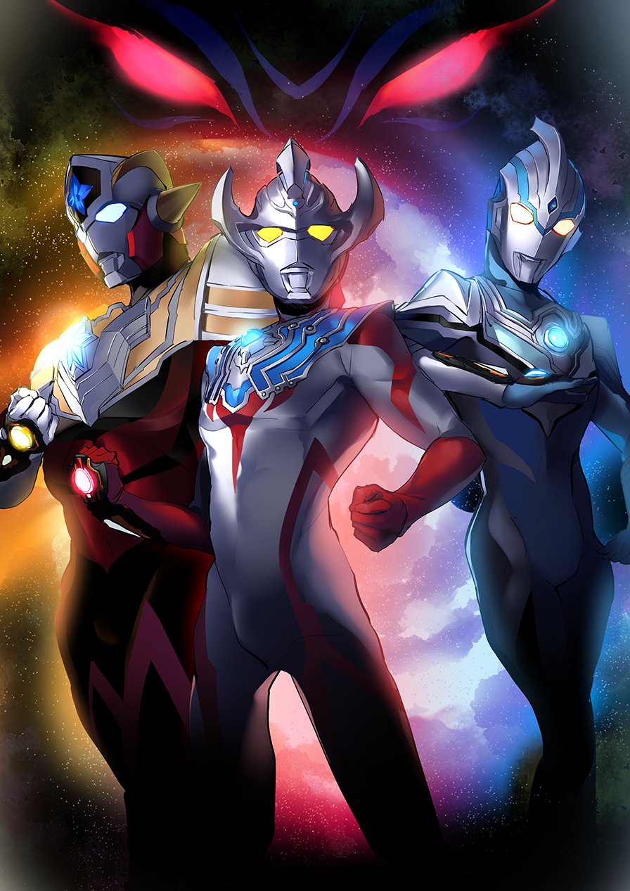 4boys alien armor armored_boots blue_eyes bodysuit boots chinese_commentary clenched_hands commentary_request dorsal_fin elbow_spikes fins flexing full_body gauntlets gloves helmet highres horns ignition_lever legs_apart male_focus multiple_boys muscular muscular_male orb power_armor power_gloves red_armor red_bodysuit red_eyes red_gloves science_fiction shoulder_armor simple_background solo soupchan space spikes standing star_(symbol) superhero_costume tokusatsu ultra_series ultraman_fuma ultraman_taiga ultraman_taiga_(series) ultraman_titas_(ultraman_taiga) ultraman_tregear upper_body white_gloves yellow_eyes