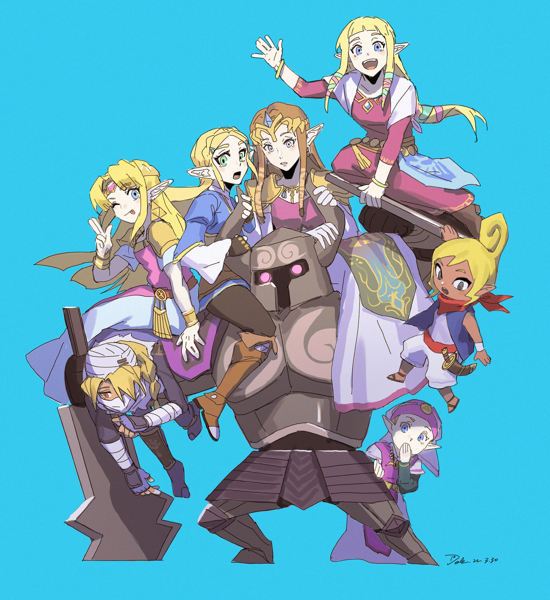 6+girls armor blonde_hair blue_eyes boots bracelet braid braided_ponytail brown_hair dark-skinned_female dark_skin dele14375735 dress fake_horns fingerless_gloves gloves glowing glowing_eyes greatsword green_eyes helmet highres horned_helmet horns jewelry lifting_person long_hair low-tied_long_hair mask multiple_girls multiple_persona nintendo phantom_(zelda) pointy_ears princess_zelda scarf sheik sword tetra the_legend_of_zelda the_legend_of_zelda:_a_link_between_worlds the_legend_of_zelda:_breath_of_the_wild the_legend_of_zelda:_ocarina_of_time the_legend_of_zelda:_skyward_sword the_legend_of_zelda:_spirit_tracks the_legend_of_zelda:_the_wind_waker the_legend_of_zelda:_twilight_princess tiara tongue tongue_out turban waving weapon young_zelda