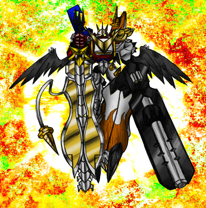beelzebumon_(digimon_xros_wars) digimon digimon_(creature) fusion omegashoutmon oridigi original shoutmon_x4 solo
