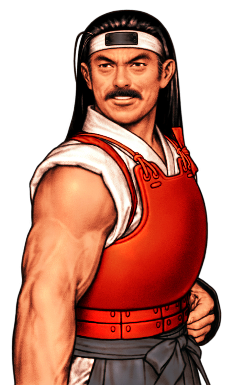 1boy armor black_hair black_pants breastplate capcom_vs_snk_2 dougi facial_hair game_cg gloves headband highres long_hair looking_to_the_side male_focus mustache nishimura_kinu non-web_source official_art pants ryuuko_no_ken snk solo toudou_ryuuhaku