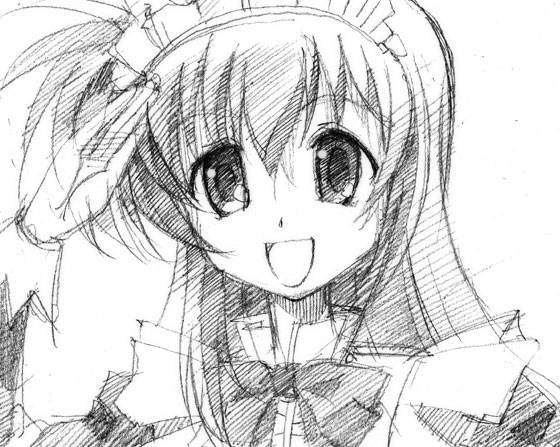 00s 1girl farin_k._ehrlichkeit female_focus gofu greyscale lyrical_nanoha mahou_shoujo_lyrical_nanoha maid monochrome salute sketch solo traditional_media