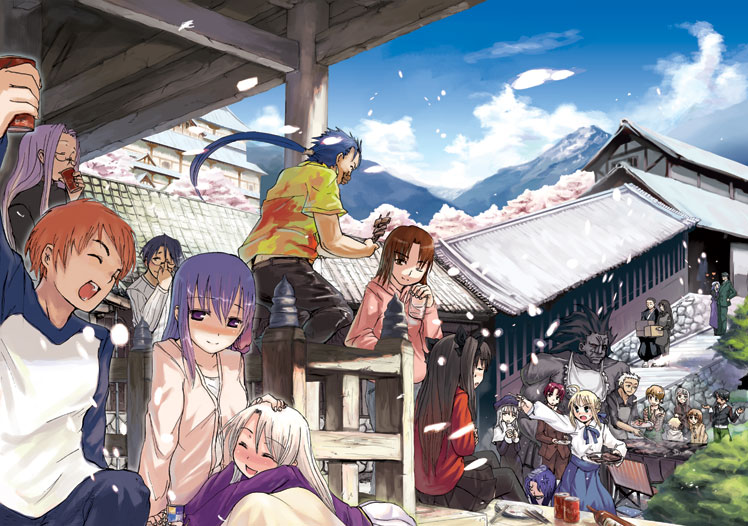 00s 6+boys 6+girls archer_(casual_wear)_(fate) archer_(fate) architecture artoria_pendragon_(fate) bazett_fraga_mcremitz blonde_hair brother_and_sister caren_hortensia child_gilgamesh_(fate) cu_chulainn_(fate) cu_chulainn_(fate/stay_night) dark-skinned_male dark_skin dual_persona east_asian_architecture emiya_shirou everyone fate/hollow_ataraxia fate/stay_night fate_(series) fujimura_taiga gilgamesh_(fate) heracles_(fate) himuro_kane hota hotaruzuka_otoko illyasviel_von_einzbern kuzuki_souichirou makidera_kaede matou_sakura medea_(caster)_(fate) medea_(fate) medusa_(fate) medusa_(rider)_(fate) mitsuzuri_ayako multiple_boys multiple_girls raglan_sleeves ryuudou_issei ryuudou_reikan saber_(fate) saegusa_yukika sasaki_kojirou sasaki_kojirou_(fate) siblings sisters thighhighs tohsaka_rin