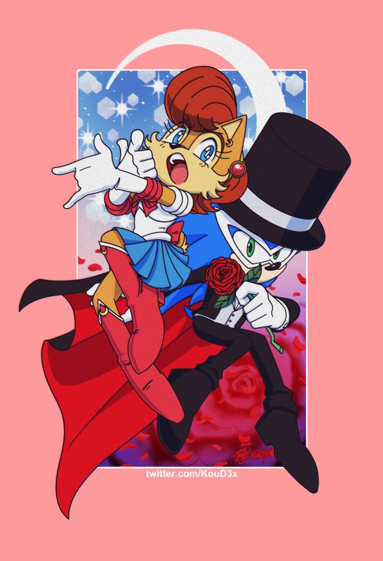 1boy 1girl bishoujo_senshi_sailor_moon blue_eyes cosplay couple flower formal_clothes gloves green_eyes hat holding holding_flower holding_rose koud3x looking_at_viewer mask masked red_hair rose sailor_moon sailor_moon_(cosplay) sally_acorn sonic_(series) sonic_the_hedgehog sonic_the_hedgehog_(archie_comics) suit teeth tongue tuxedo_kamen tuxedo_kamen_(cosplay) white_gloves
