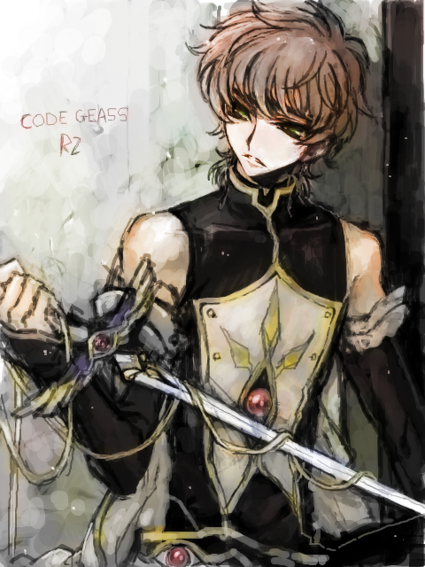 00s 1boy brown_hair c_(rahit) code_geass copyright_name kururugi_suzaku male_focus rahit solo sword weapon