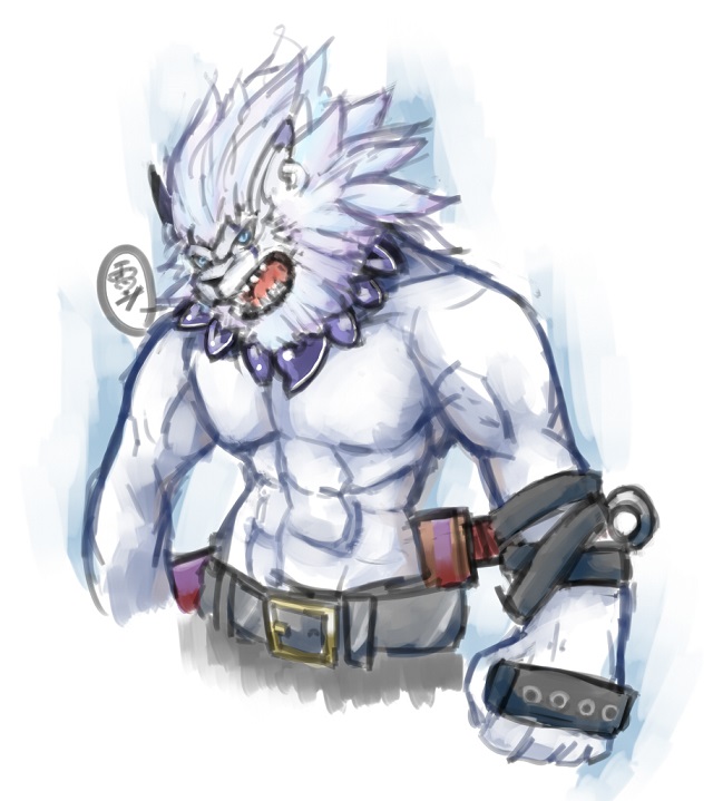 1boy belt digimon lion male_focus muscular muscular_male panjyamon solo