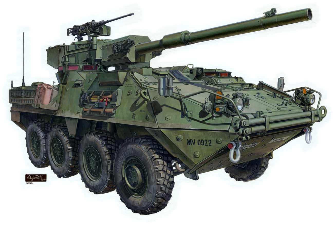 armored_fighting_vehicle armored_personnel_carrier armored_vehicle artist_logo axe box_art browning_m2 cannon commentary_request gun heavy_machine_gun jerry_can koizumi_kazuaki_production logo machine_gun michelin military military_vehicle motor_vehicle no_humans original radio_antenna self-propelled_artillery shovel signature simple_background stryker_(afv) unused_tire vehicle_focus weapon wheel white_background