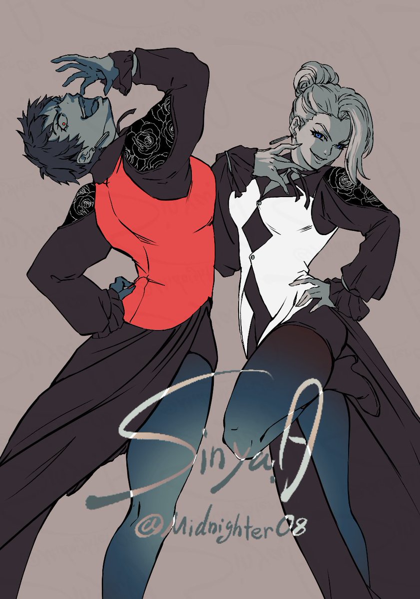 2girls blonde_hair blue_eyes brown_hair curvy dress earrings female_focus fingernails formal_clothes from_behind hair_bun hand_on_own_hip highres jewelry leg_up long_fingernails long_hair long_sleeves looking_at_viewer looking_back mature_(kof) midnighter08 multiple_girls open_mouth pantyhose red_eyes short_hair shorts sin-ya_august skirt smile standing the_king_of_fighters thick_thighs thighhighs thighs vice_(kof) wide_hips