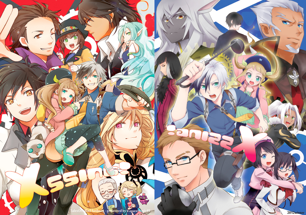 6+boys 6+girls alvin_(tales) animal_ears aqua_eyes bisley_karcsi_bakur blue_eyes blush colored_skin elize_lutus elle_mel_martha gaius_(tales) glasses green_eyes grey_skin happy ivar_(tales) jude_mathis julius_will_kresnik khronos ladle leia_rolando long_hair looking_at_viewer ludger_will_kresnik rollo_(tales) milla_maxwell multiple_boys multiple_girls muzet_(tales) nova_(tales_of_xillia_2) one_eye_closed red_eyes rideau rowen_j._ilbert semi-rimless_eyewear short_hair smile tales_of_(series) tales_of_xillia tales_of_xillia_2 teepo_(tales) twintails under-rim_eyewear vel_(tales_of_xillia_2) victor_(tales) white_hair wink yellow_eyes