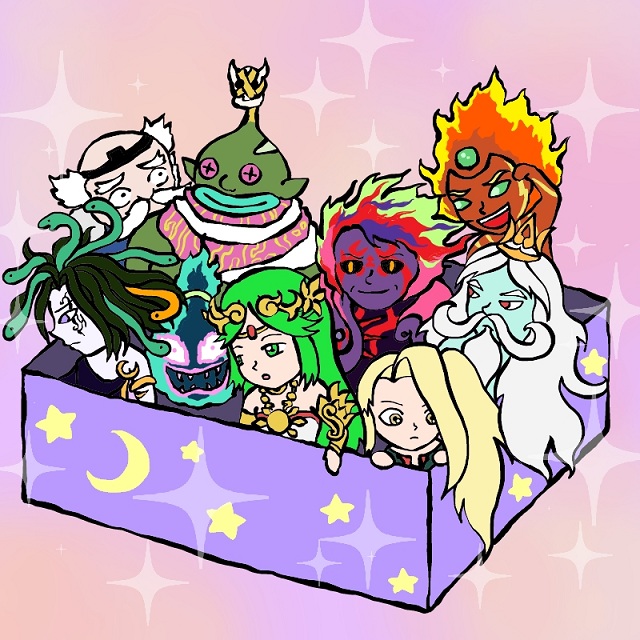 4girls 5boys blonde_hair dyntos green_hair hades_(kid_icarus) jewelry kid_icarus kid_icarus_uprising lots_of_jewelry medusa_(kid_icarus) multiple_boys multiple_girls nintendo palutena pandora_(kid_icarus) poseidon_(kid_icarus) pyrrhon thanatos_(kid_icarus) viridi white_hair