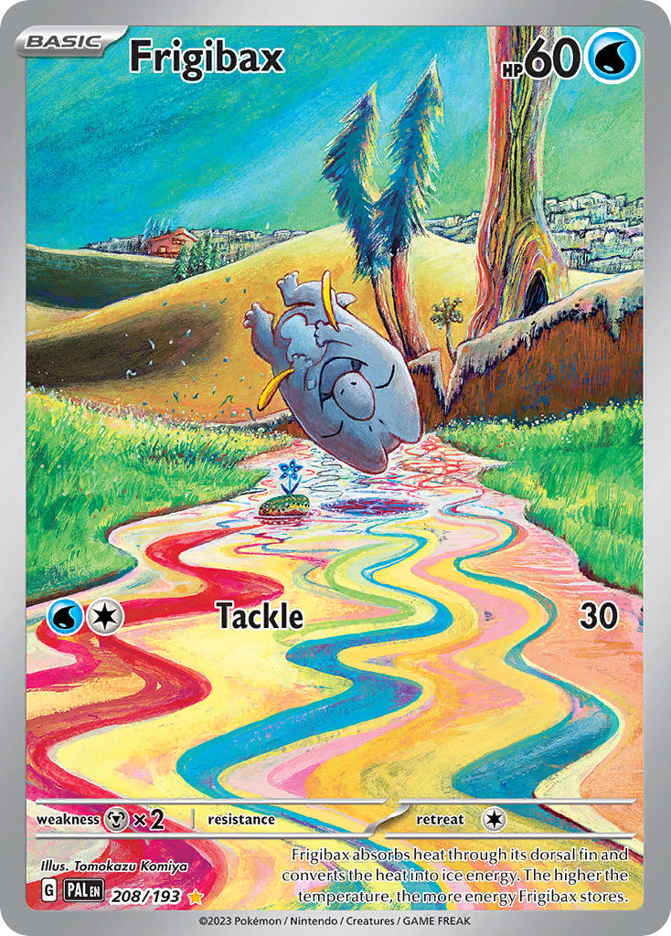 artist_name blue_flower card_(medium) character_name company_name copyright_name copyright_notice english_text flower frigibax grass house komiya_tomokazu midair nintendo no_humans nostrils official_art open_mouth outdoors pokemon pokemon_(creature) pokemon_card pokemon_focus pokemon_tcg river smile third-party_source trading_card tree water