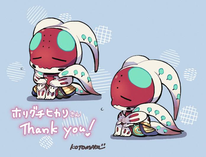 1boy blue_background chibi closed_eyes closed_mouth commission full_body jpeg_artifacts knees_up kotorai multiple_views signature sitting skeb_commission tekken tentacles thank_you translation_request yoshimitsu_(namco)
