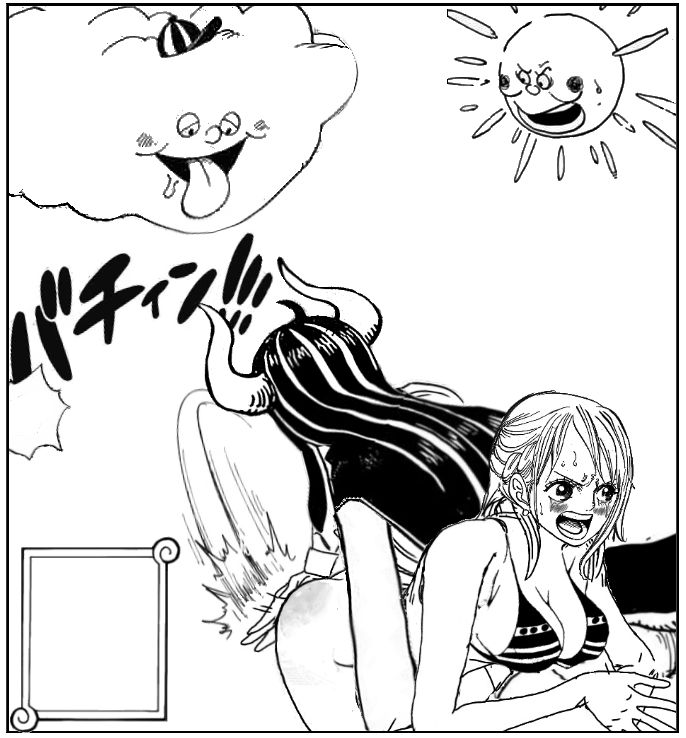 2girls artist_request ass multiple_girls nami_(one_piece) one_piece prometheus_(one_piece) punishment spanking ulti_(one_piece) zeus_(one_piece)