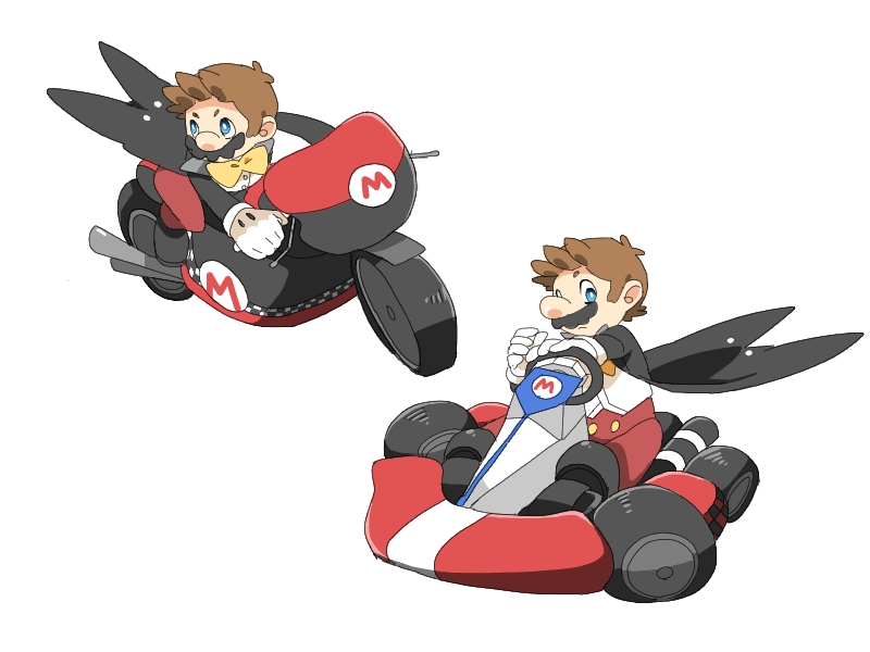 1boy blue_eyes bow bowtie brown_hair cosplay disney dual_persona facial_hair gloves looking_at_viewer mach_bike_(mario) male_focus mario mario_(series) mario_kart mario_kart_wii mickey_mouse mickey_mouse_&amp;_friends mickey_mouse_(cosplay) mustache nintendo riomario shirt short_hair solo standard_kart_(mario)