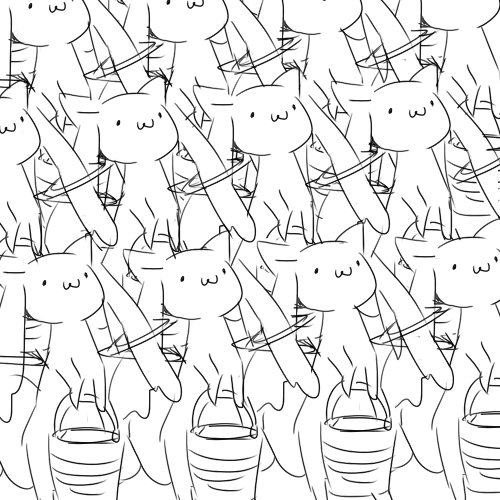 10s :3 amaiwashi bad_id bad_pixiv_id bucket clone disney fantasia_(disney) greyscale kyubey lowres mahou_shoujo_madoka_magica mahou_shoujo_madoka_magica_(anime) monochrome no_humans sketch the_sorcerer&#039;s_apprentice
