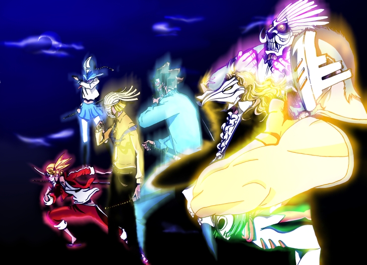aikawa_love black_hair bleach blonde_hair grey_hair hirako_shinji kuna_mashiro long_hair mask muguruma_kensei ootoribashi_roujuurou pink_hair ponytail sarugaki_hiyori sword twintails ushouda_hachigen weapon yadoumaru_lisa