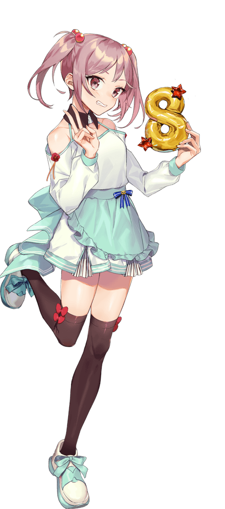 1girl :d alternate_costume animal anniversary brown_thighhighs crab drew_(drew213g) full_body hair_bobbles hair_ornament kantai_collection long_sleeves official_art open_mouth pet pink_eyes pink_hair sazanami_(8th_anniversary)_(kancolle) sazanami_(kancolle) shoes short_hair smile solo thighhighs transparent_background twintails v white_shoes white_thighhighs