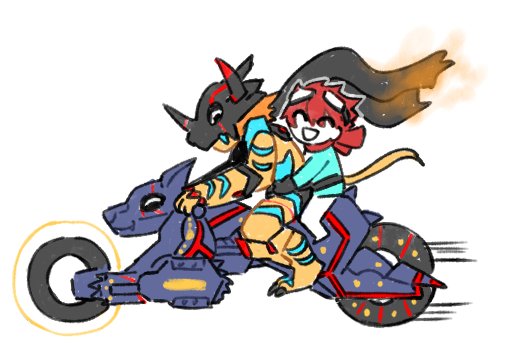 3boys agumon_-yuki_no_kizuna- brown_hair chibi closed_eyes colored_skin digimon digimon_(creature) digua92537359 from_side gabumon_-yujo_no_kizuna- goggles goggles_on_head green_jacket happy helmet horns jacket motor_vehicle motorcycle multicolored_jacket multiple_boys on_motorcycle orange_hair orange_skin pants profile red_scarf riding scarf short_hair simple_background two-tone_jacket white_background white_jacket white_pants yuuki_dan