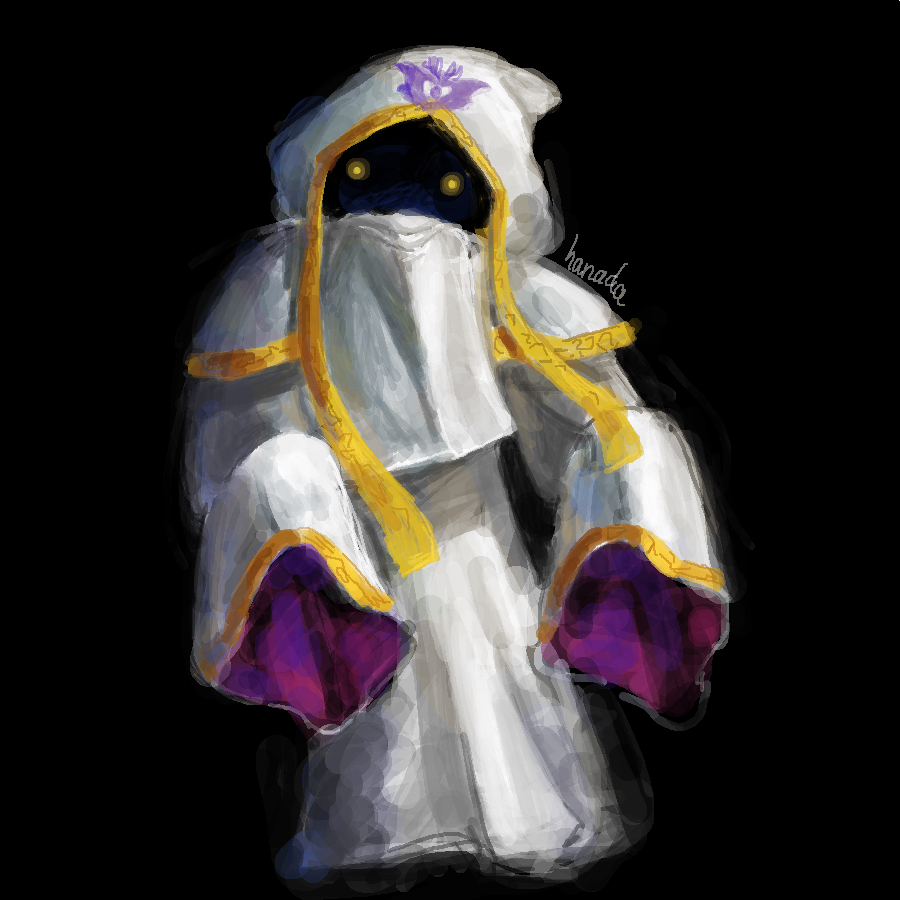 1boy 2018 black_background full_body hanada_(cobalt003) hood hyness kirby_star_allies kirby_(series) long_sleeves nintendo robe solo yellow_eyes