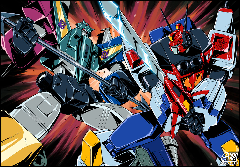 autobot blue_eyes decepticon guido_guidi helmet humanoid_robot insignia liokaiser mask mecha mechanical_wings mouth_mask red_eyes robot science_fiction star_saber_(transformers) sword transformers transformers_victory weapon wings