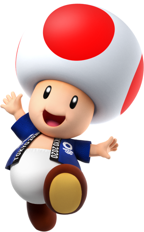 1boy 2020_summer_olympics 3d :i arms_up black_eyes blue_happi brown_shoes full_body happi happy japanese_clothes jumping kimono leg_up looking_at_viewer male_focus mario_&amp;_sonic_(series) mario_&amp;_sonic_at_the_tokyo_2020_olympic_games mario_(series) nintendo official_art olympic_rings olympics open_clothes open_kimono open_mouth outstretched_arms pants shoes short_sleeves simple_background smile solo third-party_source toad_(mario) tongue transparent_background white_pants