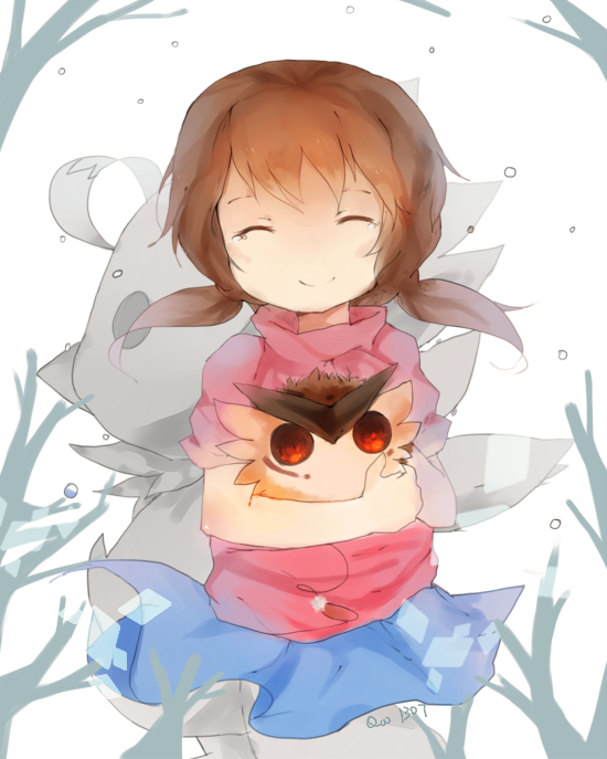 1girl beak closed_eyes daimon_chika digimon digimon_(creature) piyomon puwamon smile wings