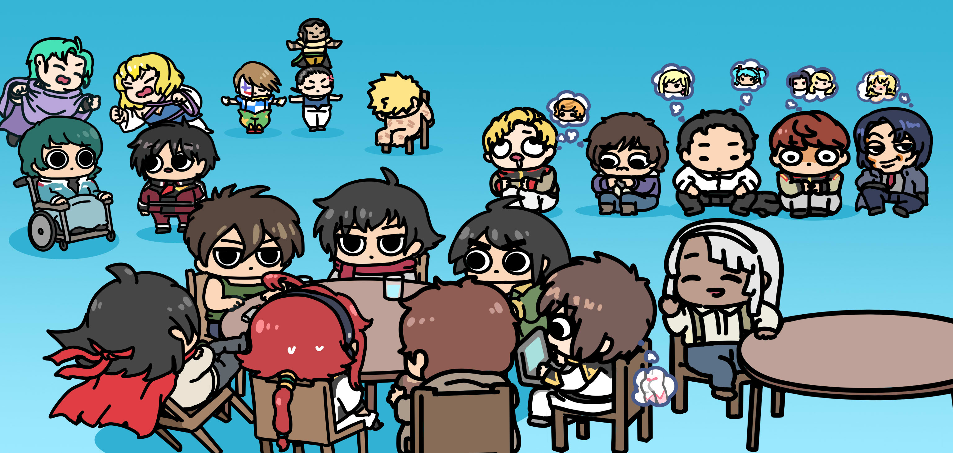 afei_(sfma3248) amuro_ray ass athrun_zala banagher_links blonde_hair blue_hair cagalli_yula_athha chair chang_wufei char's_counterattack chibi clown compass_uniform computer dark_skin domon_kasshu four_murasame g_gundam ghost gigi_andalusia gundam gundam_00 gundam_hathaway's_flash gundam_narrative gundam_seed gundam_seed_destiny gundam_seed_freedom gundam_suisei_no_majo gundam_tekketsu_no_orphans gundam_thunderbolt gundam_unicorn gundam_zz hathaway_noa highres io_fleming jona_basta kira_yamato lacus_clyne loran_cehack mask mikazuki_augus military military_uniform mineva_lao_zabi mobile_suit_gundam necktie nude orange_hair quess_paraya red_hair riddhe_marcenas rita_bernal sai_saici scarf shinn_asuka short_hair speech_bubble stellar_loussier suletta_mercury table thought_bubble trowa_barton turn_a_gundam water wheelchair zaft_uniform zeta_gundam