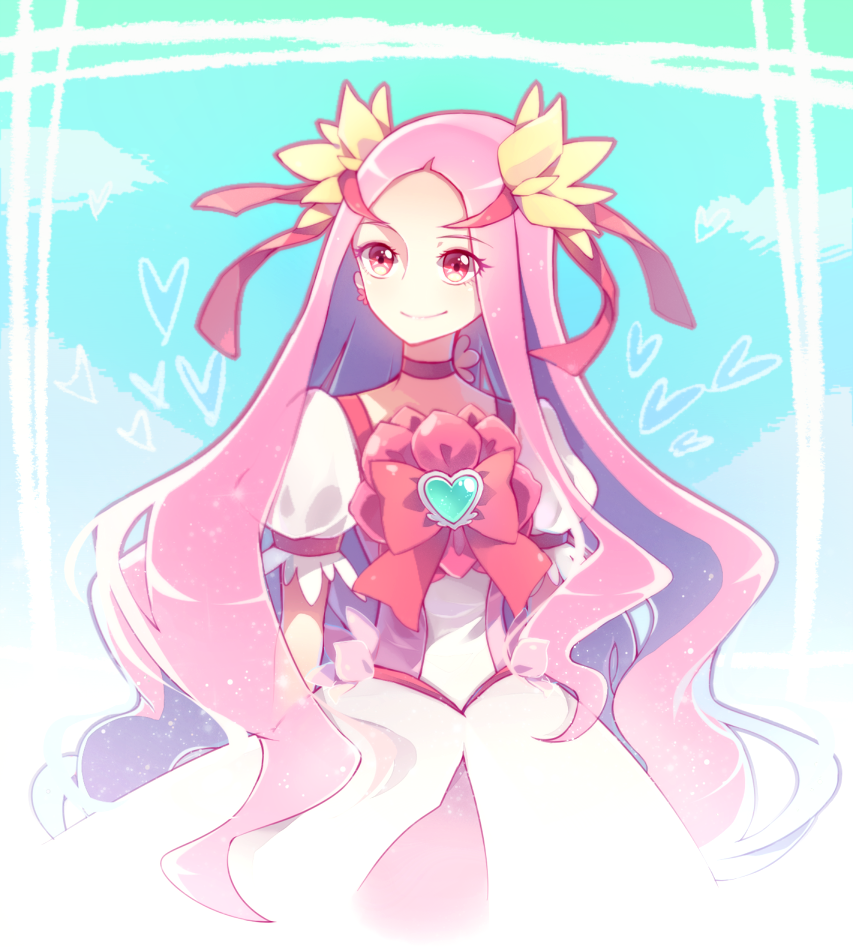 10s 1girl anthiea bad_id bad_pixiv_id brooch choker cure_flower dress earrings female_focus flower hair_flower hair_ornament hair_ribbon hanasaki_kaoruko heart heart_brooch heartcatch_precure! jewelry long_hair magical_girl pink_eyes pink_hair precure ribbon solo very_long_hair