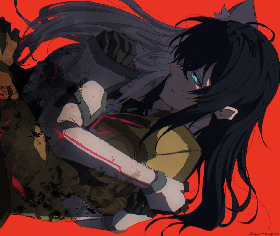1boy 1girl bad_link black_hair blue_eyes long_hair m_(xenoblade) mugimugis n_(xenoblade) red_background simple_background xenoblade_chronicles_(series) xenoblade_chronicles_3