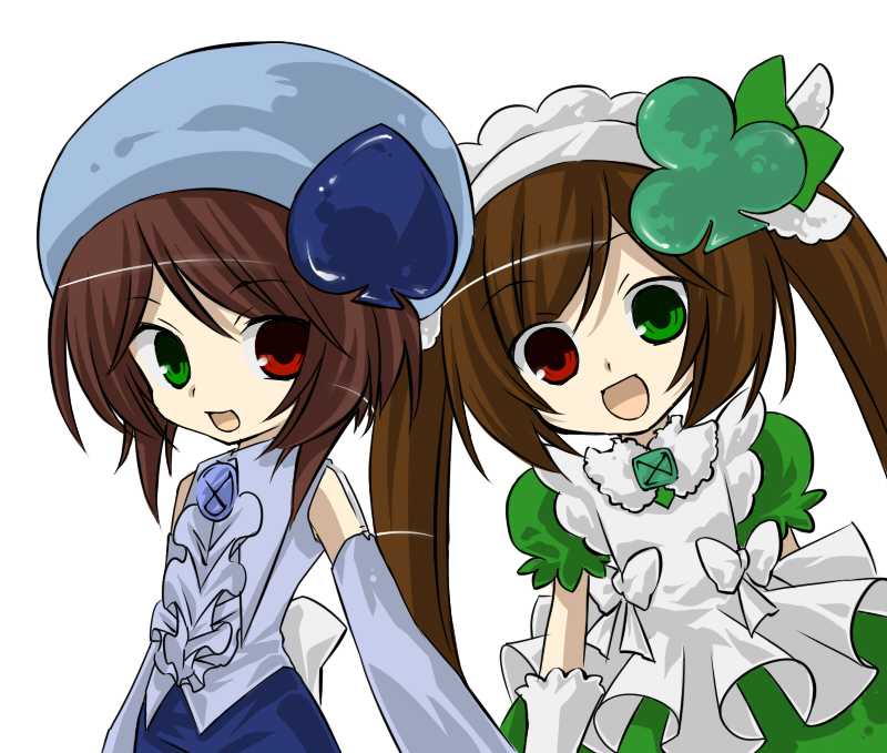 2girls amulet_clover amulet_clover_(cosplay) amulet_spade amulet_spade_(cosplay) clubs cosplay creator_connection heterochromia kinako_(moment) magical_girl miki_(cosplay) multiple_girls parody rozen_maiden shugo_chara! siblings sisters souseiseki spade suiseiseki suu_(cosplay) twins