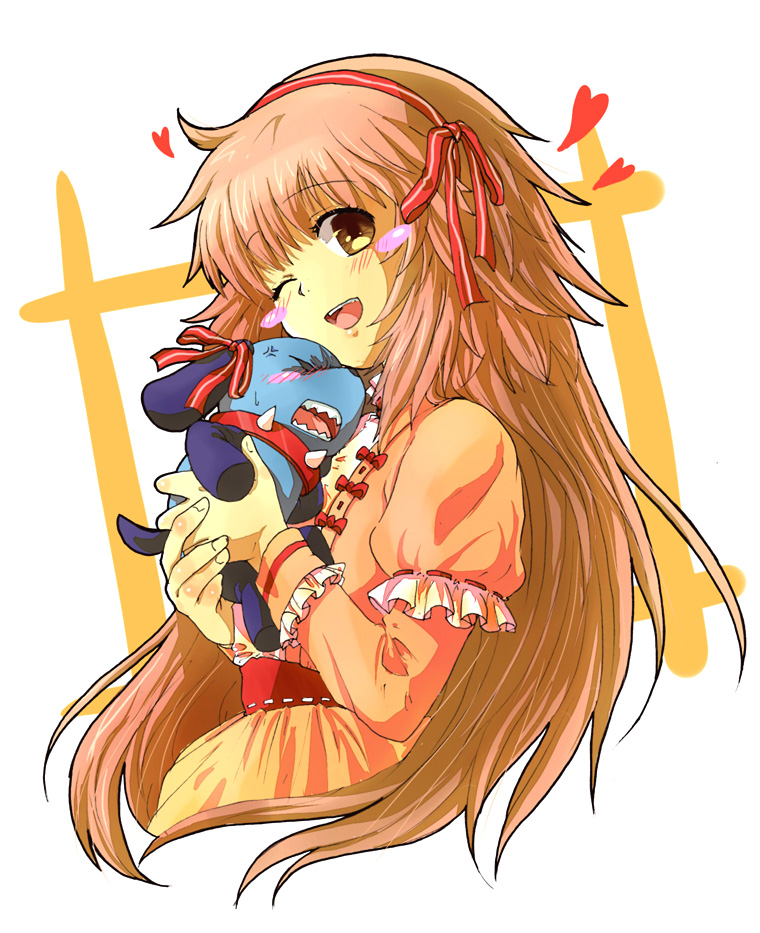 00s 1girl anger_vein bad_id bad_pixiv_id blush collar female_focus frills hair_ribbon hanato_kobato heart hotate_(suikaneko) hug ioryogi kobato. layered_sleeves long_sleeves one_eye_closed ribbon short_over_long_sleeves short_sleeves solo spiked_collar spikes stuffed_animal stuffed_toy wink