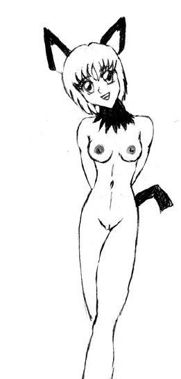 1girl gen_2_pokemon hand_drawn monster_girl nintendo no_bra no_panties pichu pokemon tail