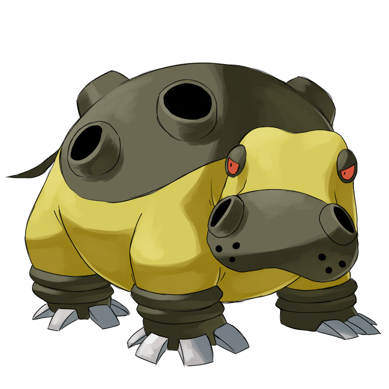 gen_4_pokemon good_frog hippowdon hippowdon_(male) looking_at_viewer nintendo no_humans pokemon pokemon_(creature) red_eyes simple_background solo white_background
