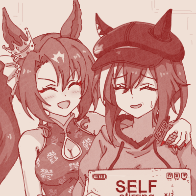 2girls animal_ears breasts brown_theme cheval_grand_(umamusume) china_dress chinese_clothes cleavage cleavage_cutout closed_eyes clothing_cutout commentary_request curtained_hair dress ear_through_crown ears_through_headwear hat high_side_ponytail horse_ears horse_girl jacket long_hair lowres medium_breasts medium_hair monochrome multiple_girls newsboy_cap open_mouth satono_crown_(umamusume) shiodanx sleeveless sleeveless_dress smile umamusume upper_body v-shaped_eyebrows