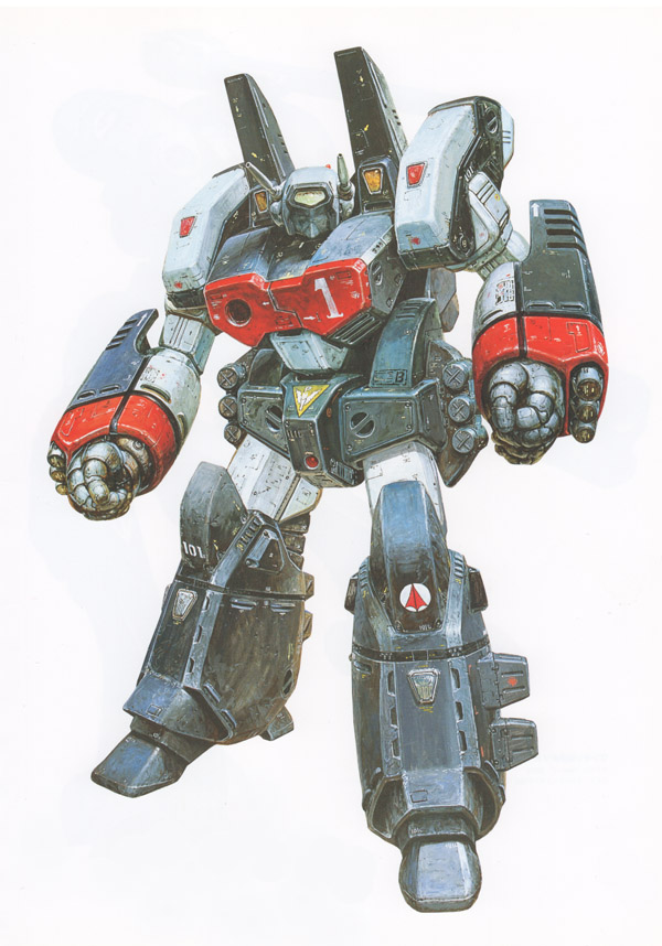 arm_cannon choujikuu_yousai_macross clenched_hands looking_at_viewer macross mecha no_humans official_art reactive_armor realistic retro_artstyle robot science_fiction solo standing takani_yoshiyuki variable_fighter vf-1 vf-1j vf-1j_armored visor weapon white_background