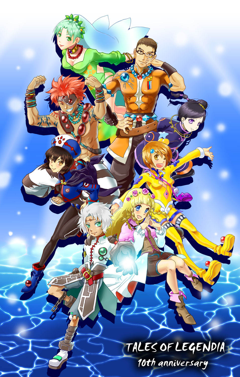 4boys 4girls chloe_valens grune_(tales) highres jay_(tales) moses_sandor multiple_boys multiple_girls norma_beatty senel_coolidge shirley_fennes tales_of_(series) tales_of_legendia will_raynard
