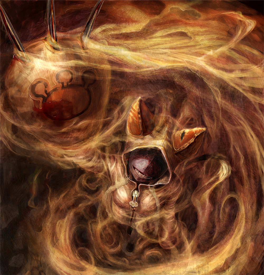 1girl animal_ears arc_system_works blazblue blood bone bubble_head_nurse cat_ears cosplay creepy crossover female_focus grin horror_(theme) ryu_(gaquarium) silent_hill silent_hill_(series) silent_hill_2 smile solo taokaka taokaka_(cosplay) teeth walkalone