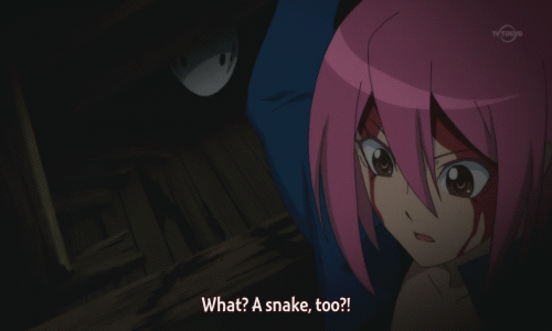 &gt;_&lt; 10s 2girls animated animated_gif binbougami_ga! closed_eyes lowres multiple_girls pink_hair rindou_ranmaru sakura_ichiko snake subtitled what